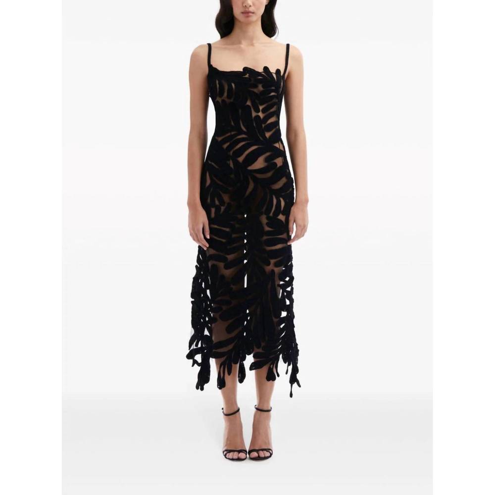 NEW OSCAR DE LA RENTA fern crochet-knit midi dress in black - Picture 2 of 4